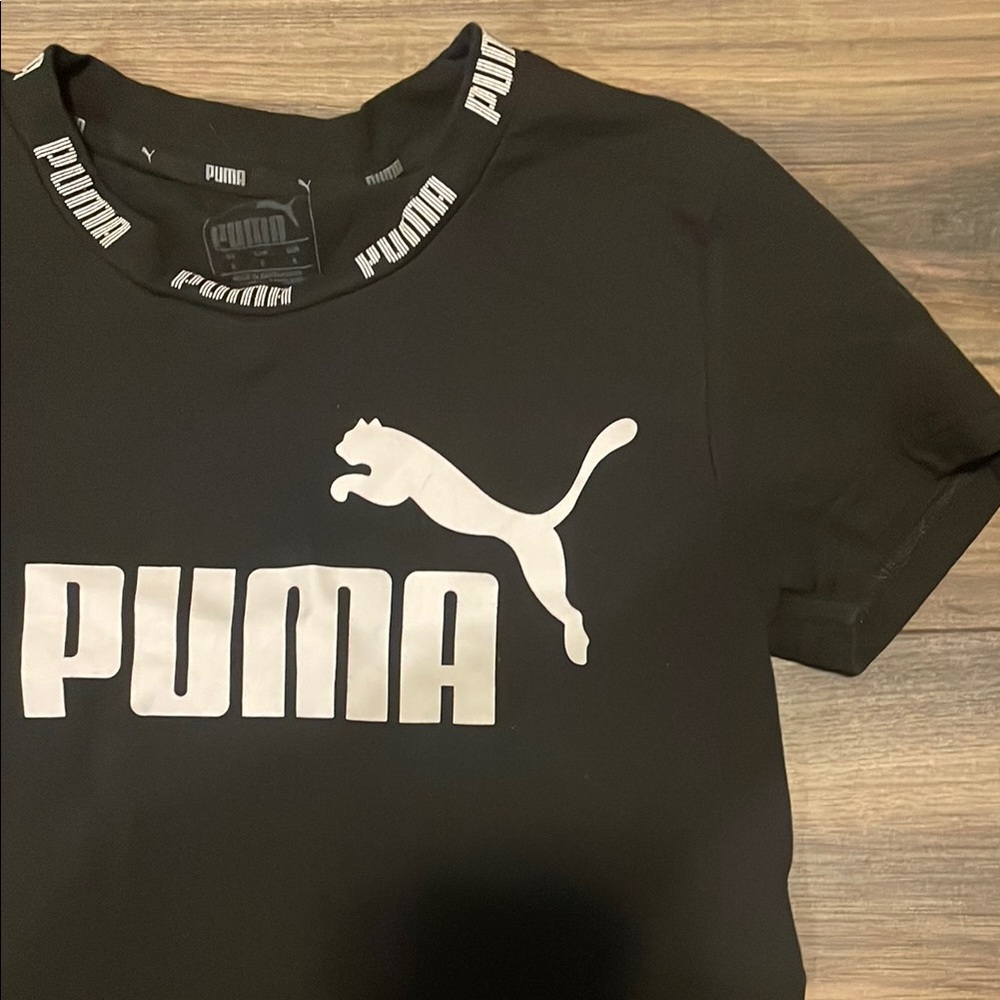 Puma Black Cropped Tee with Bold Logo